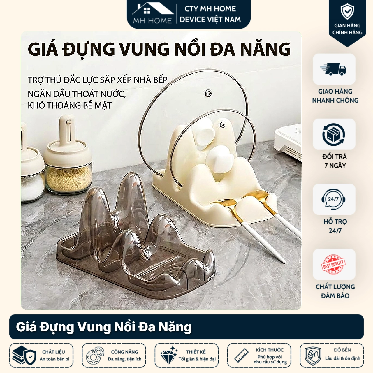 Giá Úp Nắp Nồi Gác Muỗng Đũa Nhựa Ca Cấp - Kệ Để Vung Nồi Nhà Bếp Đa Năng Thông Minh